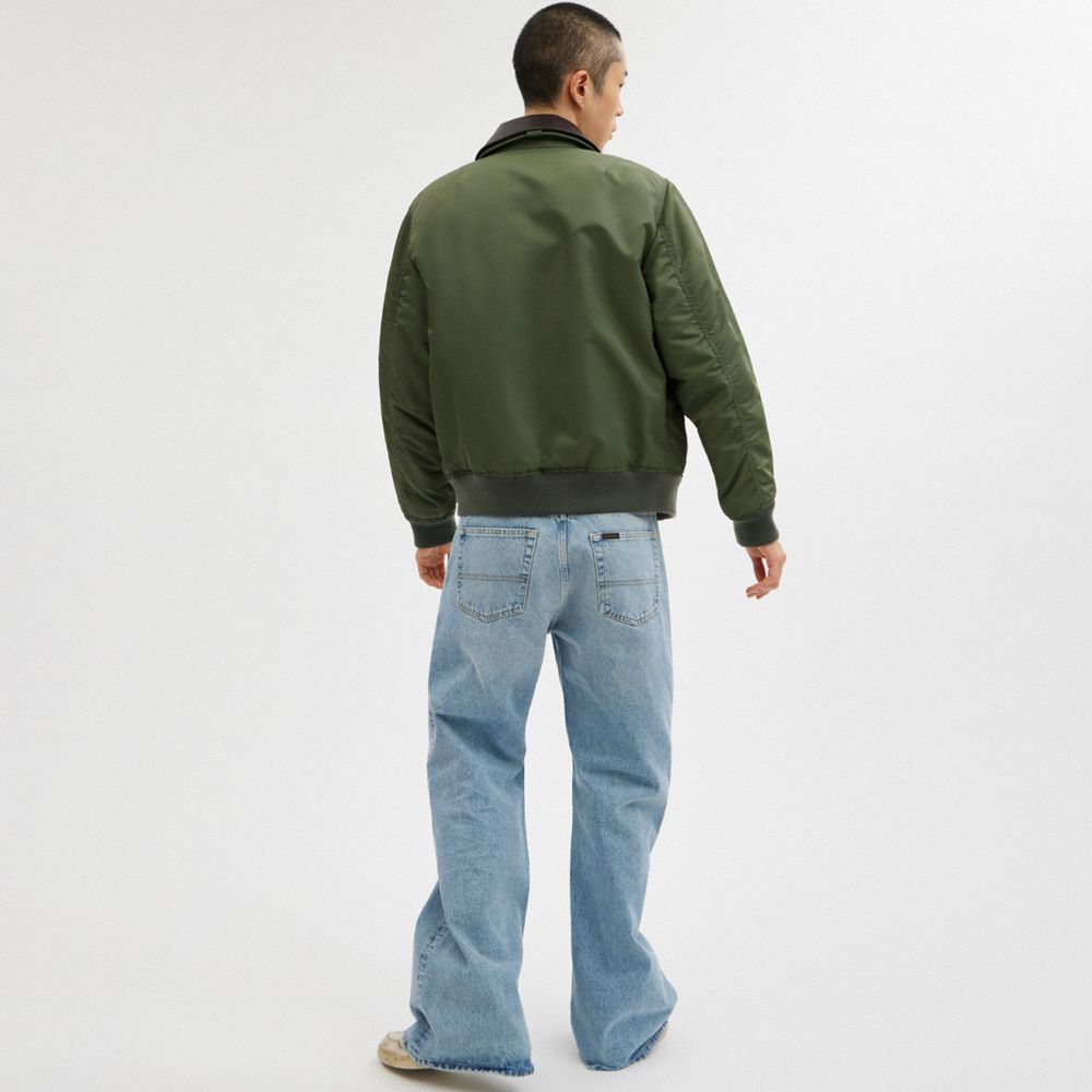 Green Coach Woven Jacket With Leather Collar | COH866862