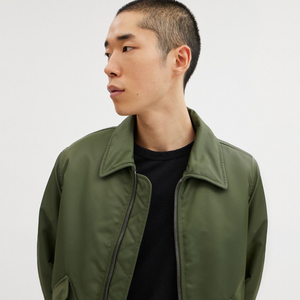 Green Coach Woven Jacket With Leather Collar | COH866862