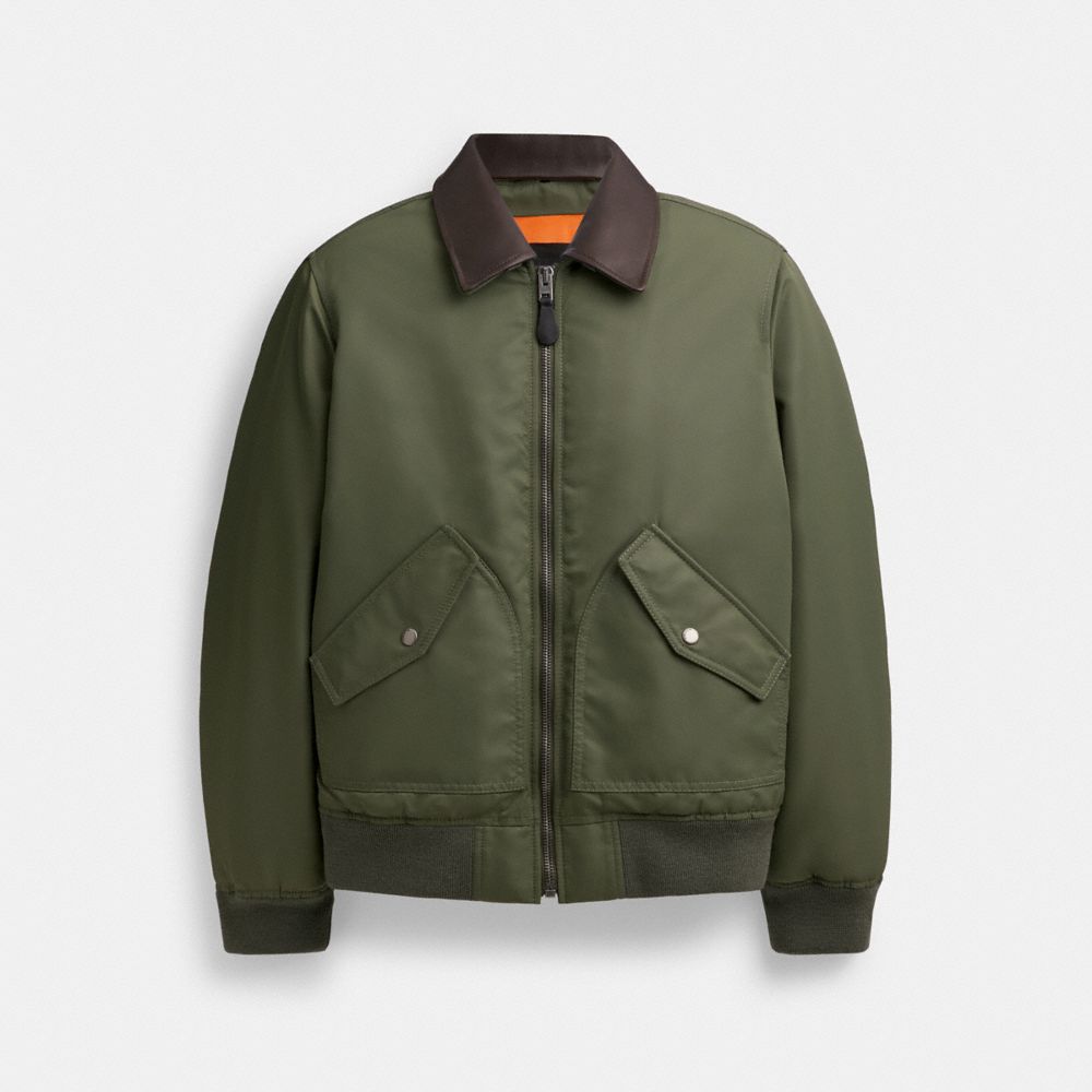Green Coach Woven Jacket With Leather Collar | COH866862