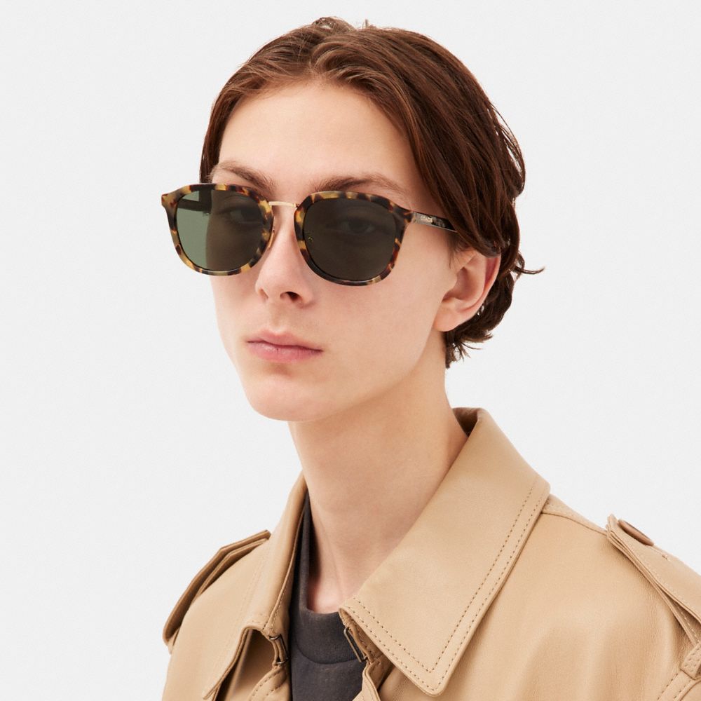 Green Tortoise Coach Rounded Geometric Sunglasses | COH866342