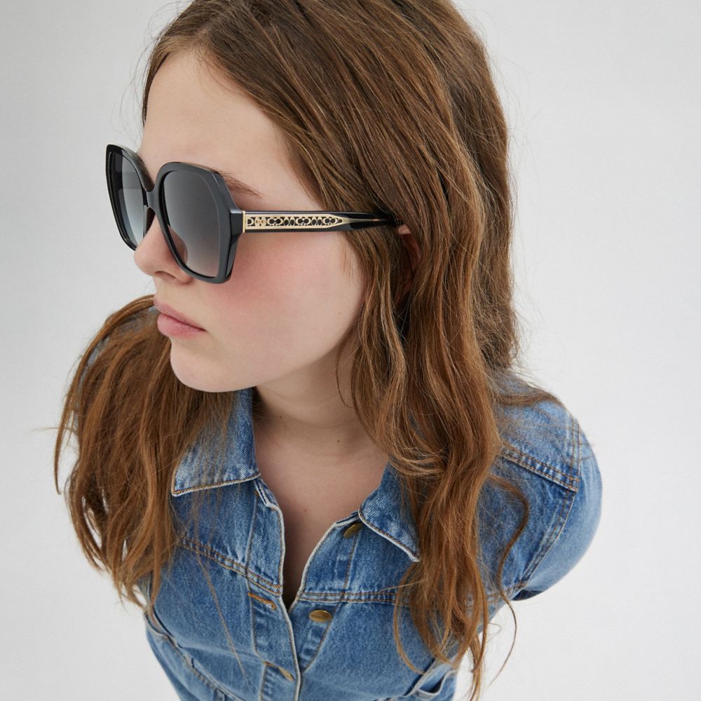 Grey Gradient Coach Signature Ombré Geometric Square Sunglasses | COH866348