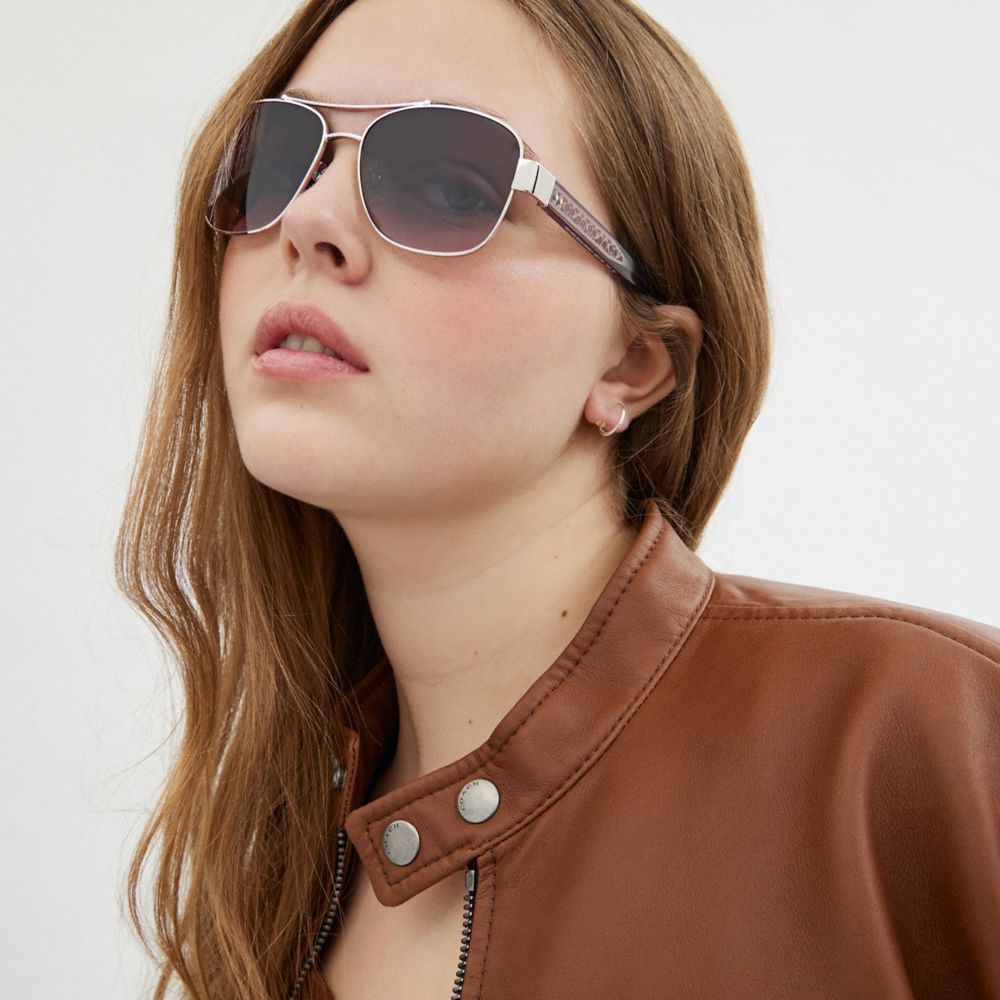 Grey Gradient Coach Signature Ombré Narrow Pilot Sunglasses | COH866346