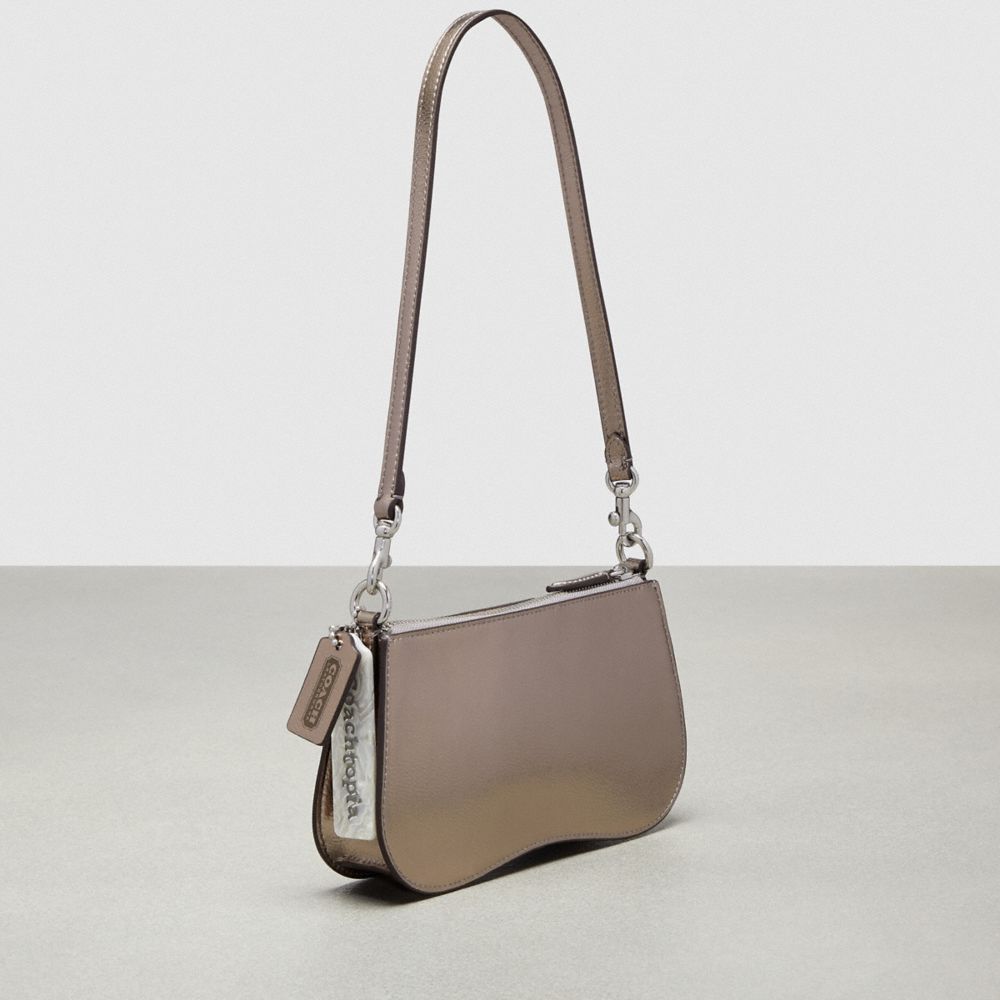 Gunmetal Metallic Coach Wavy Baguette Bag In Metallic Coachtopia Leather | COH864767