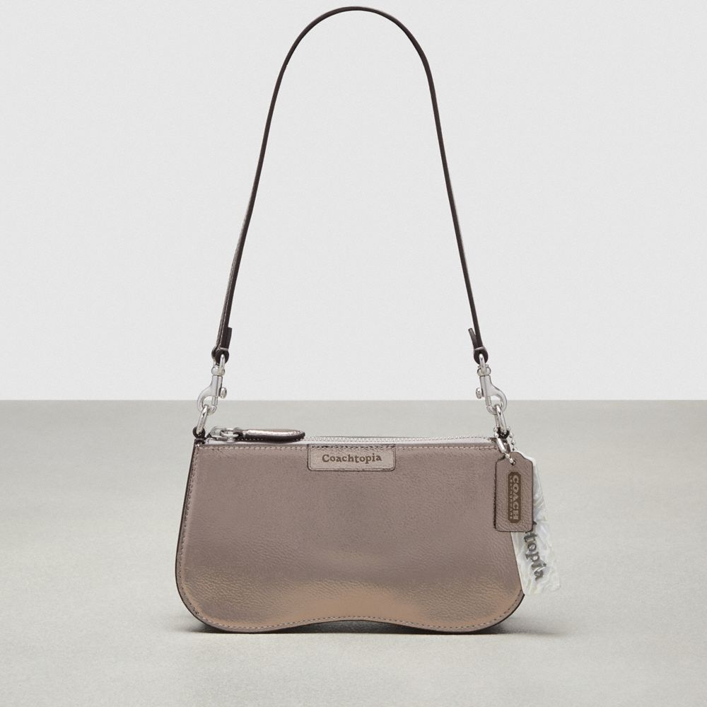 Gunmetal Metallic Coach Wavy Baguette Bag In Metallic Coachtopia Leather | COH864767