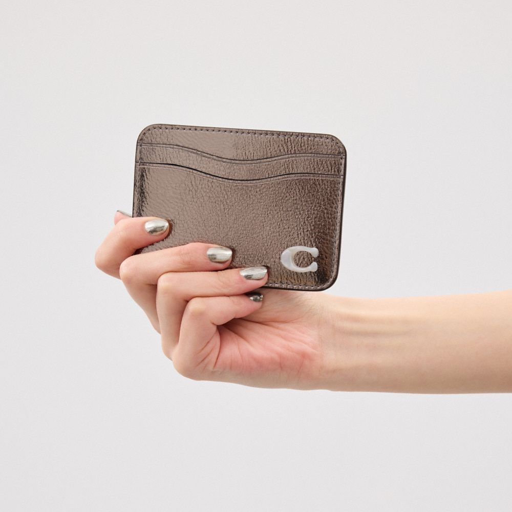 Gunmetal Metallic Coach Wavy Card Case In Metallic Coachtopia Leather | COH865564