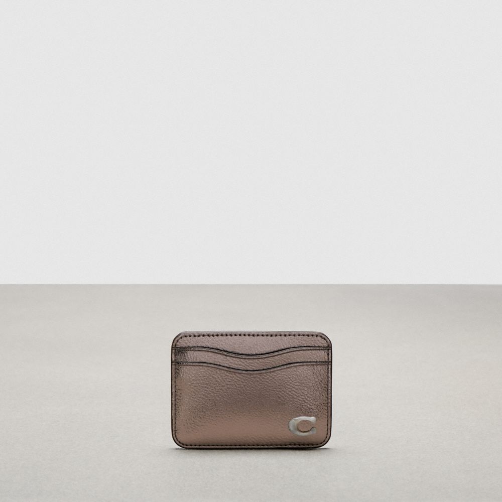 Gunmetal Metallic Coach Wavy Card Case In Metallic Coachtopia Leather | COH865564