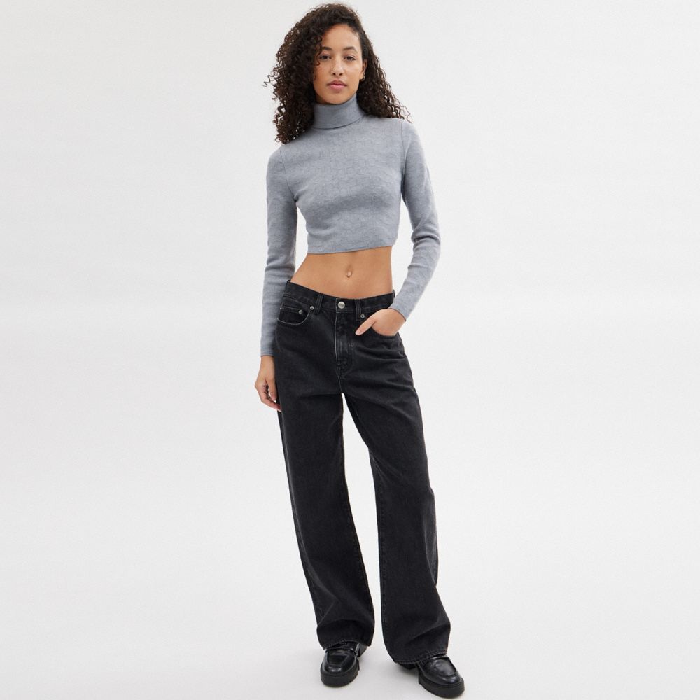 Heather Grey Coach Signature Cropped Turtleneck | COH865982