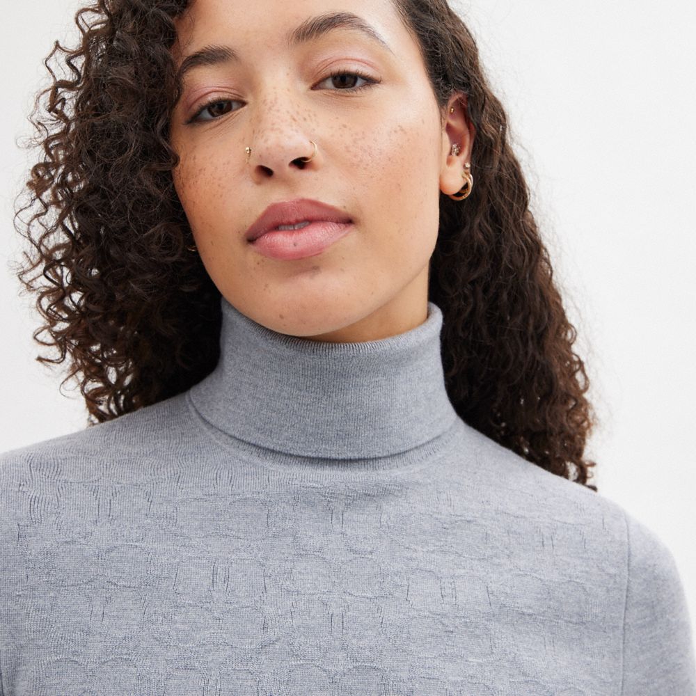 Heather Grey Coach Signature Cropped Turtleneck | COH865982