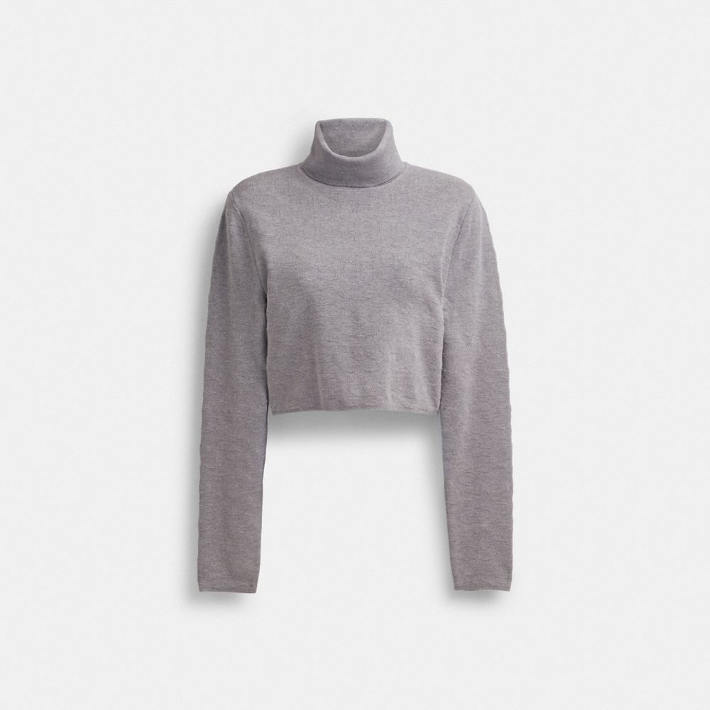 Heather Grey Coach Signature Cropped Turtleneck | COH865982