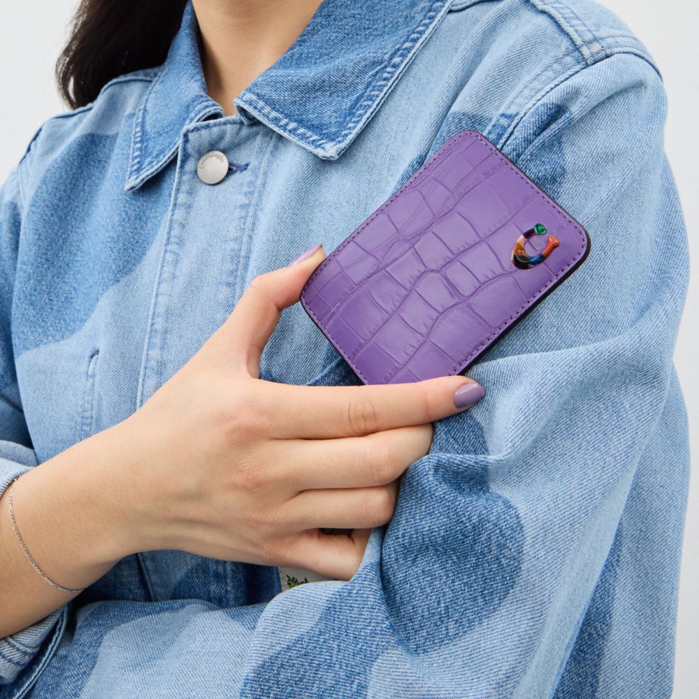 Iris Coach Wavy Card Case In Croc Embossed Coachtopia Leather | COH865543