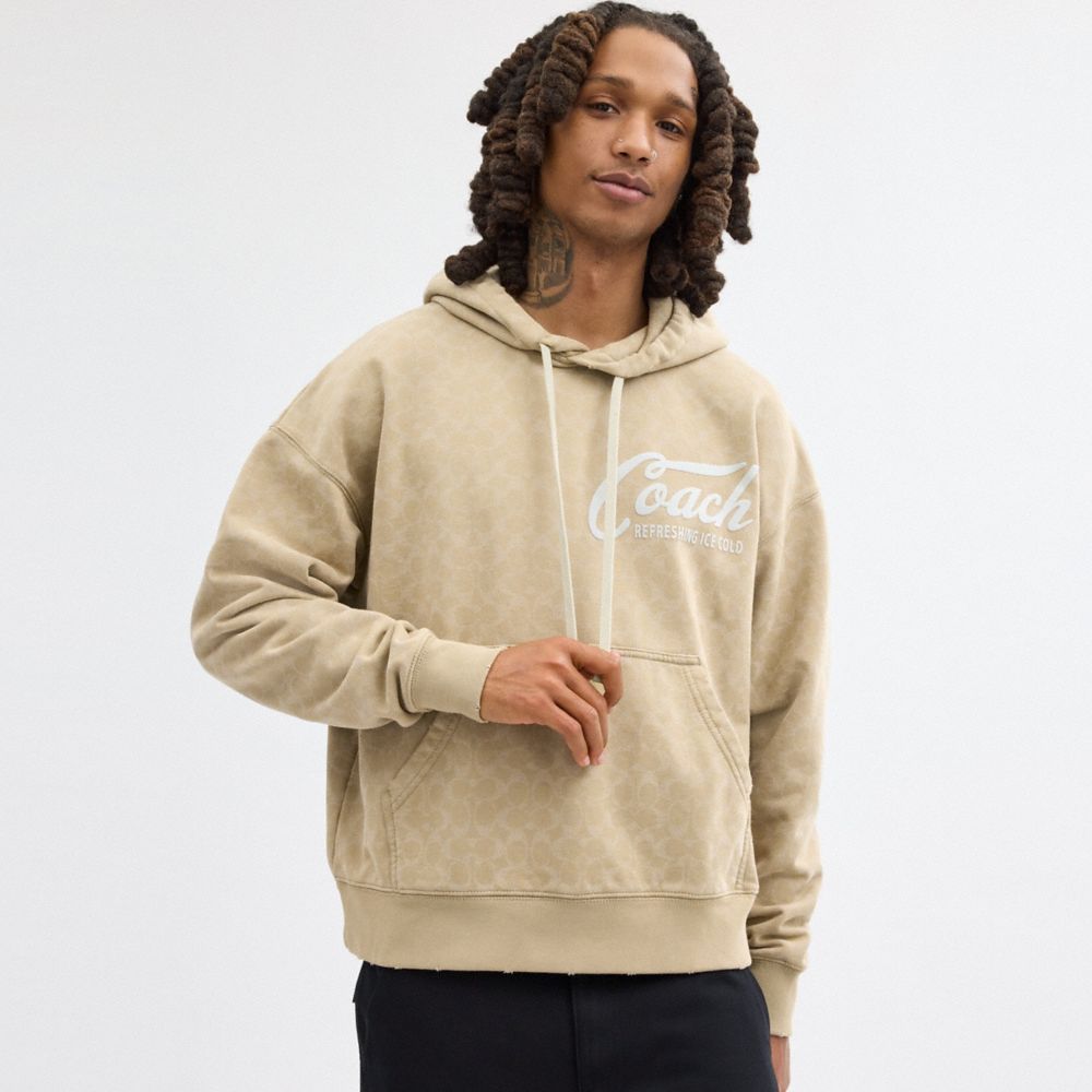 Khaki Coach Signature Long Sleeve Relaxed Americana Pullover Hoodie | COH866899
