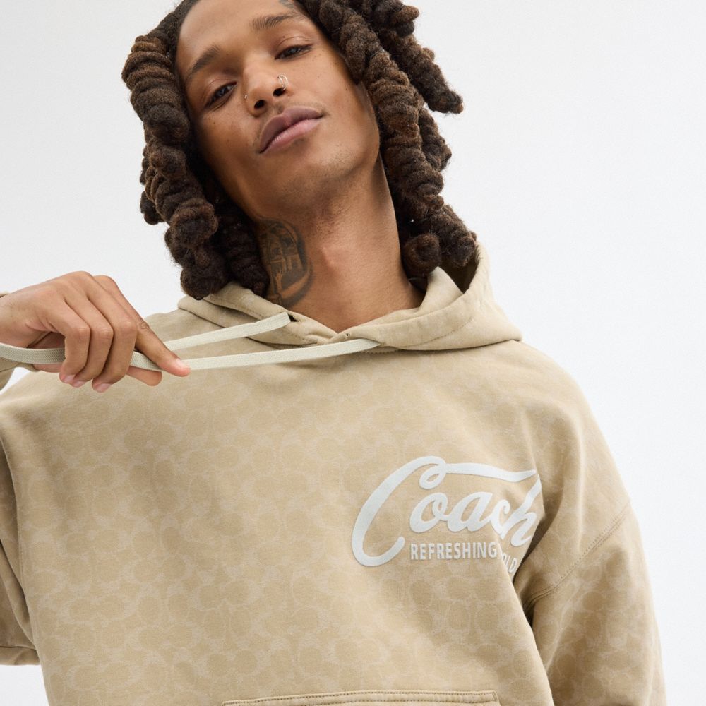 Khaki Coach Signature Long Sleeve Relaxed Americana Pullover Hoodie | COH866899