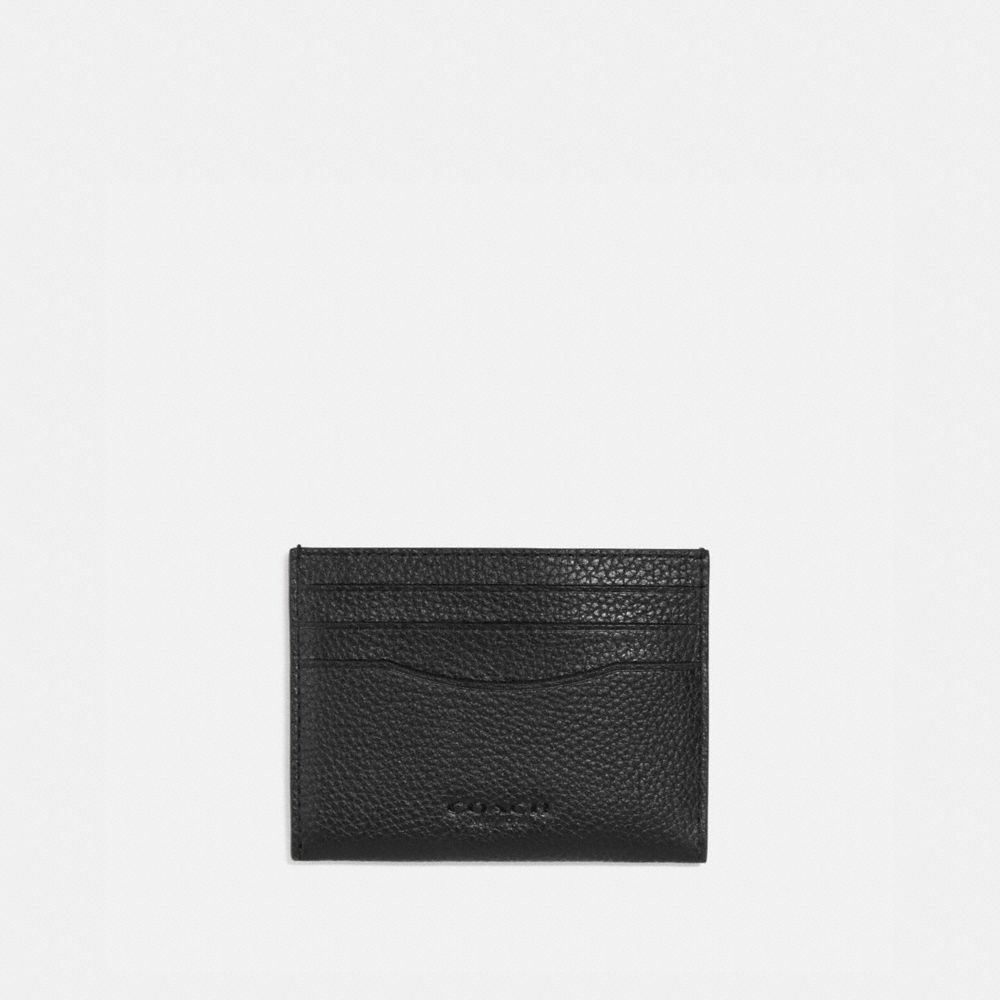 Leather/Black/Khaki Coach Card Case With Signature Canvas Interior | COH865695