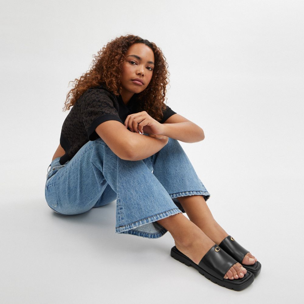 Leather/Black Coach Florence Sandal | COH865846