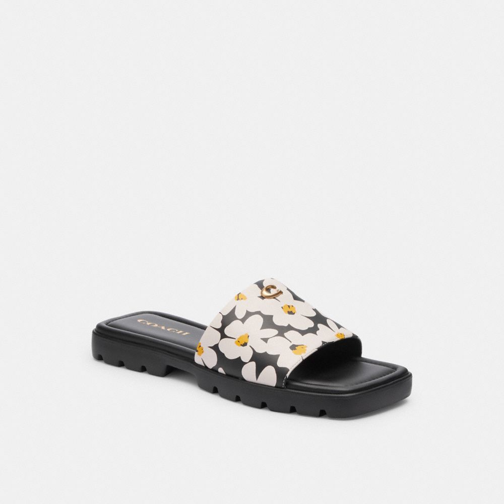 Leather/Chalk Multi Coach Florence Sandal With Floral Print | COH865889