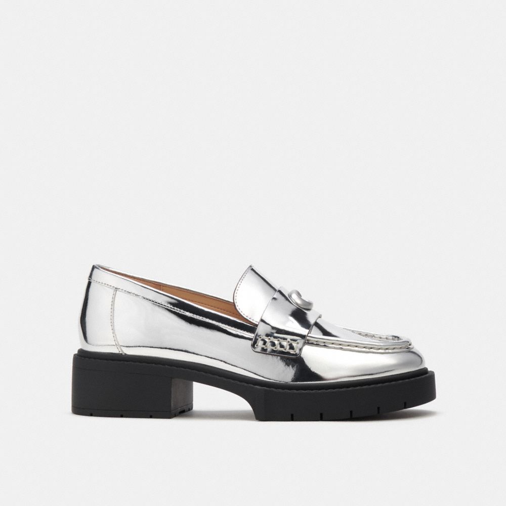 Leather/Silver Coach Leah Loafer In Silver Metallic | COH865797