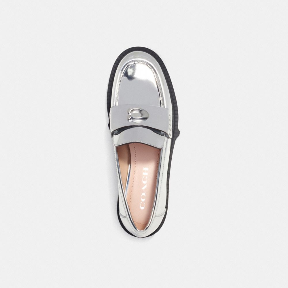 Leather/Silver Coach Leah Loafer In Silver Metallic | COH865797