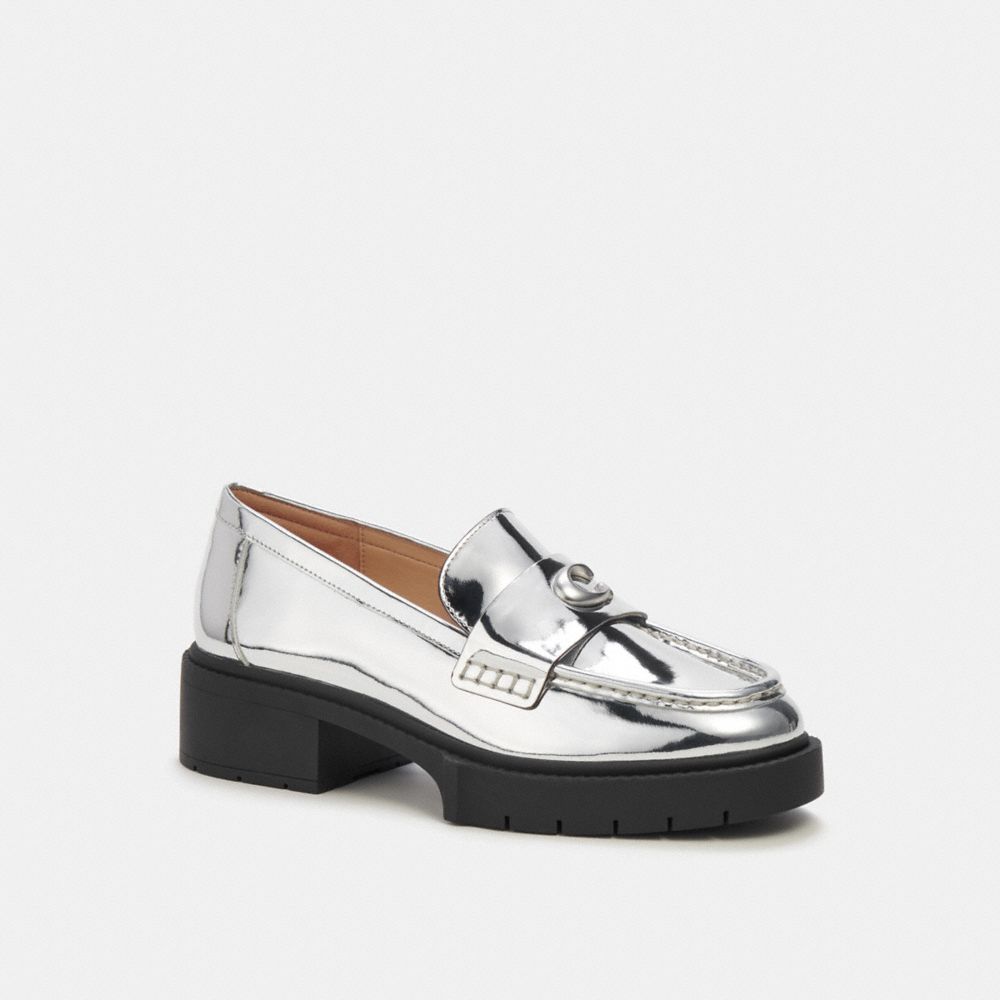 Leather/Silver Coach Leah Loafer In Silver Metallic | COH865797