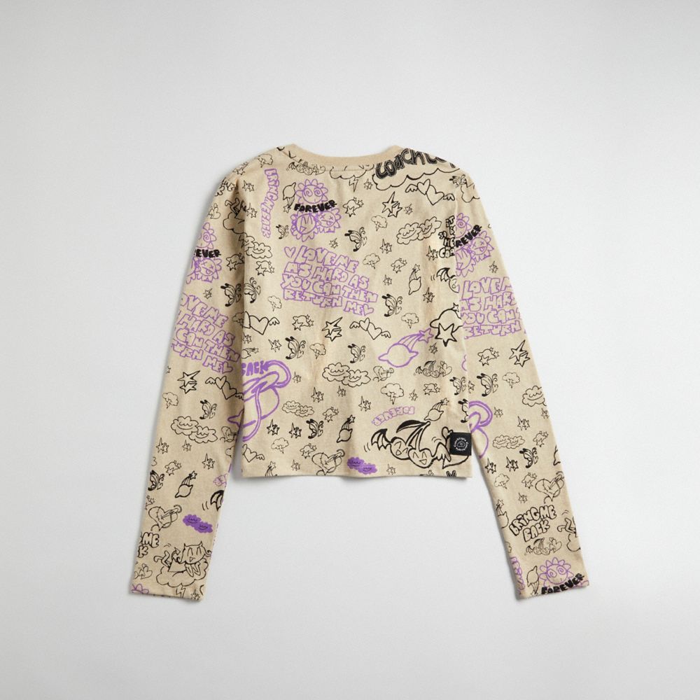 Light Beige Coach Long Sleeve T Shirt: Comic Book Print | COH865972