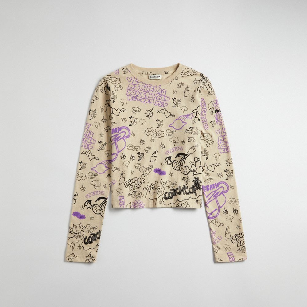 Light Beige Coach Long Sleeve T Shirt: Comic Book Print | COH865972