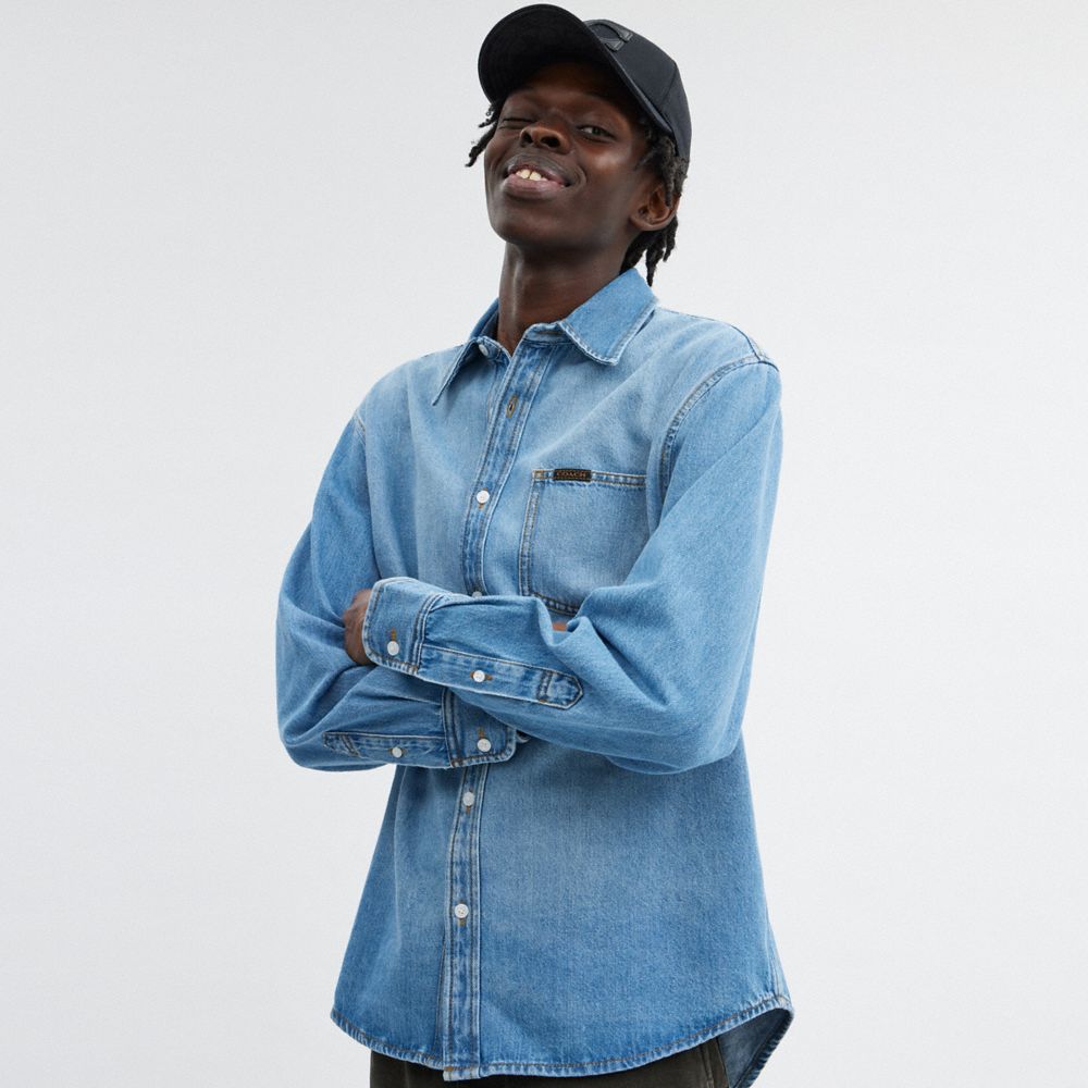 Light Wash Coach Denim Shirt | COH866918