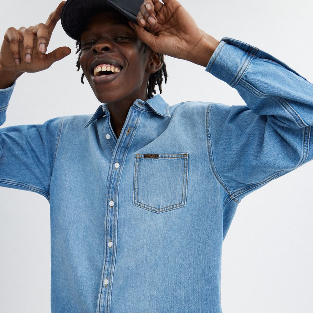 Light Wash Coach Denim Shirt | COH866918