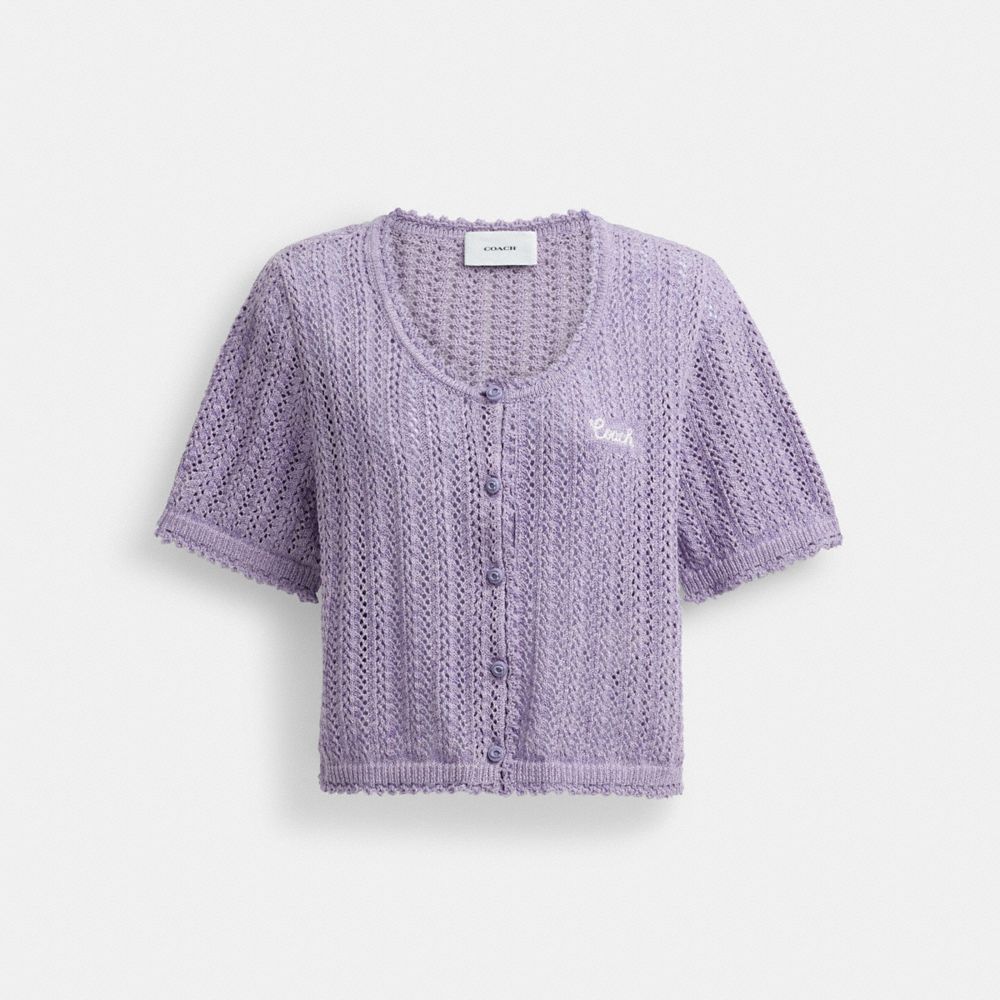 Lilac Coach Cropped Knit Button Up Top | COH866007