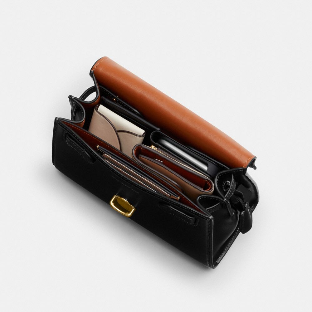 Luxe Refined Calf Leather/Brass/Black Coach Sammy Top Handle Bag | COH865156