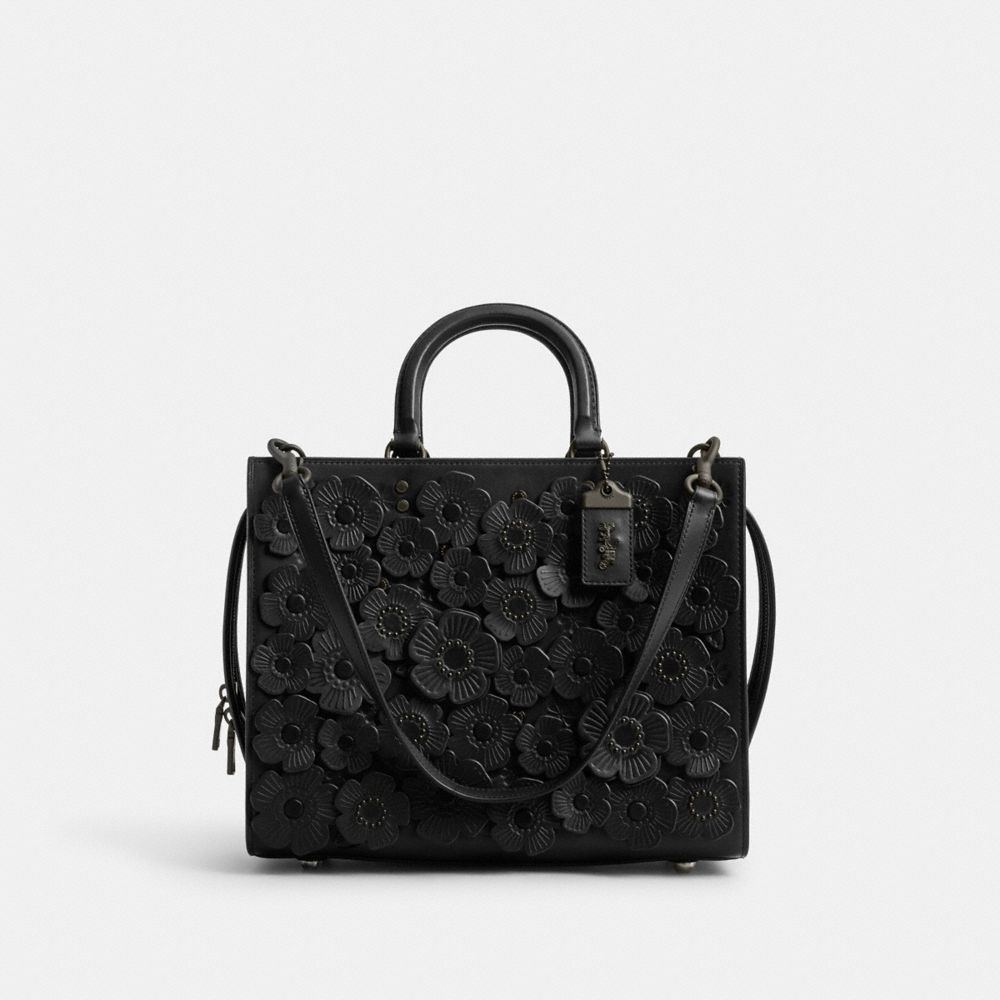 Matte Black/Black Coach Rogue Bag With Tea Rose | COH865166