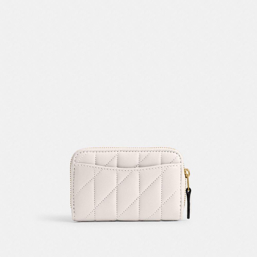 Nappa Leather/Brass/Chalk Coach Small Zip Around Card Case With Pillow Quilting | COH865701