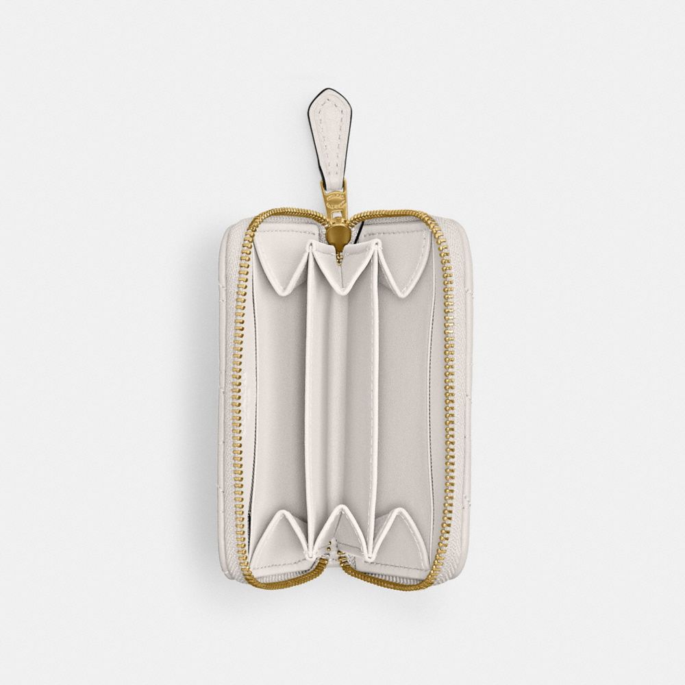 Nappa Leather/Brass/Chalk Coach Small Zip Around Card Case With Pillow Quilting | COH865701