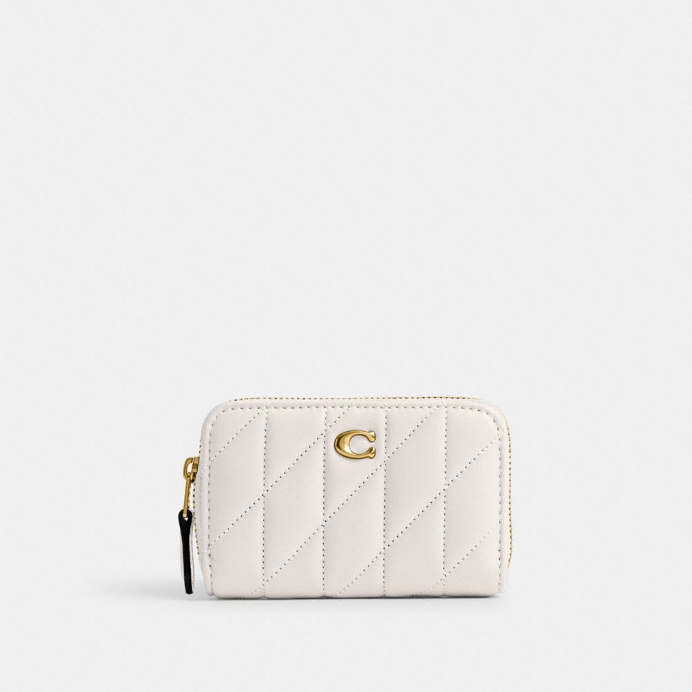 Nappa Leather/Brass/Chalk Coach Small Zip Around Card Case With Pillow Quilting | COH865701