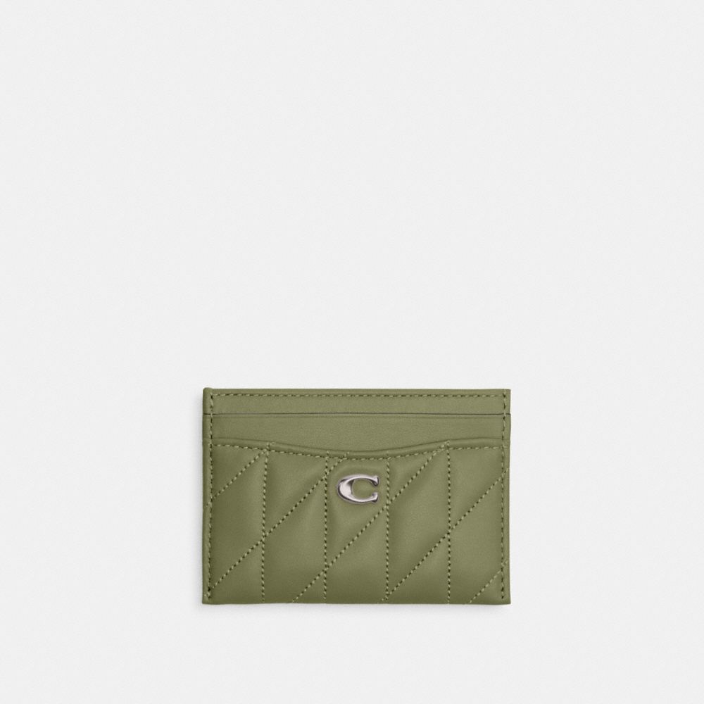 Nappa Leather/Light Antique Nickel/Moss Coach Essential Card Case With Pillow Quilting | COH865650