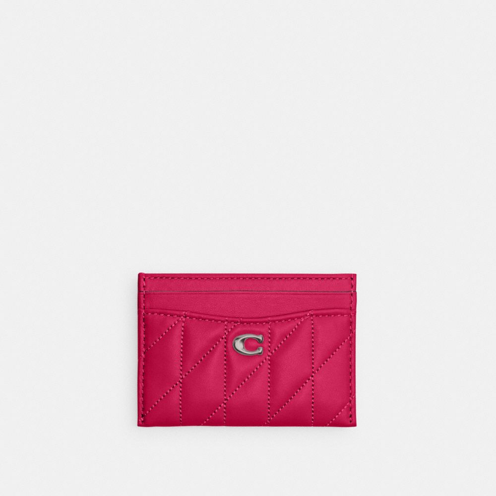 Nappa Leather/Silver/Dragonfruit Coach Essential Card Case With Pillow Quilting | COH865529