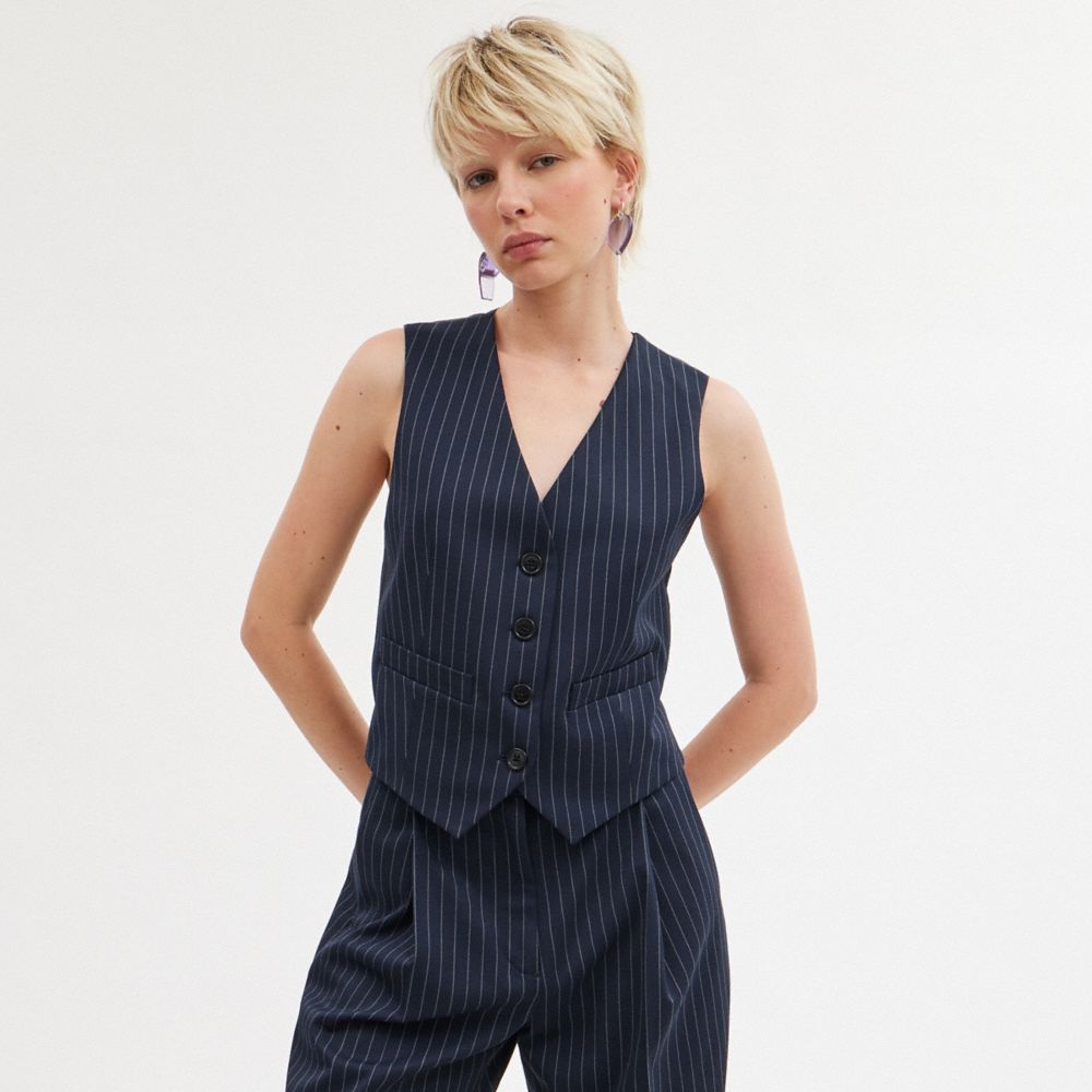 Navy/White Coach Suit Vest | COH865980