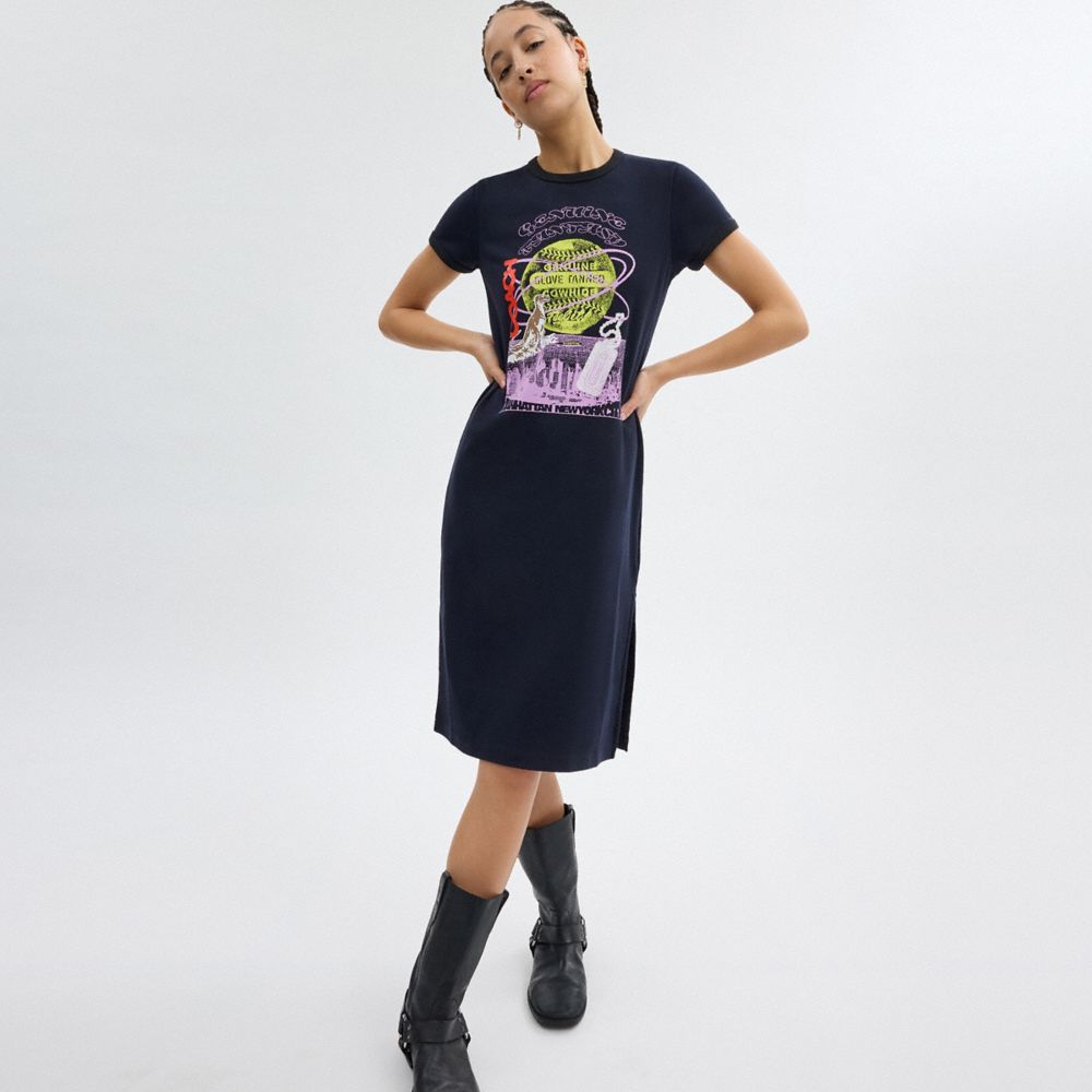 Navy Coach 90's T Shirt Dress In Organic Cotton | COH866070