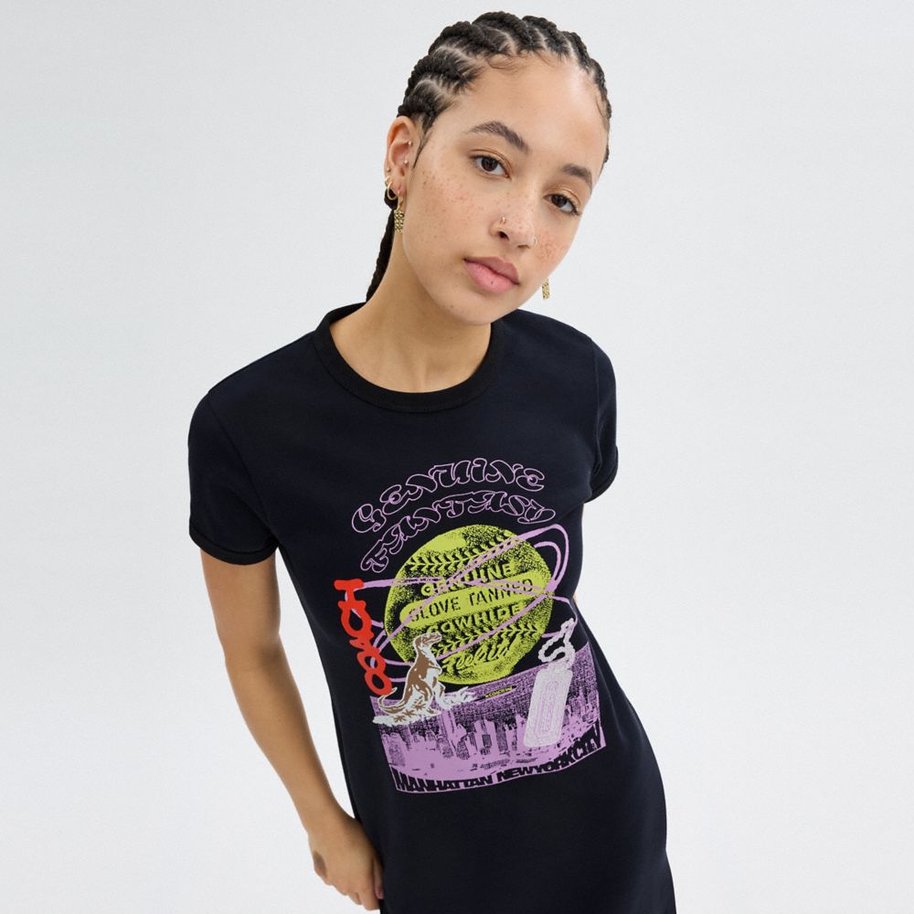 Navy Coach 90's T Shirt Dress In Organic Cotton | COH866070