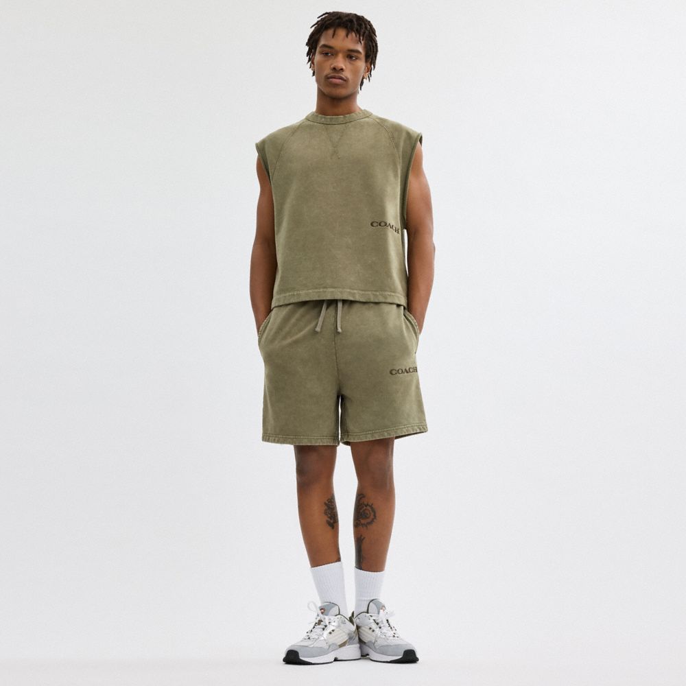 Olive Coach Sleeveless Garment Dye Crewneck | COH866885