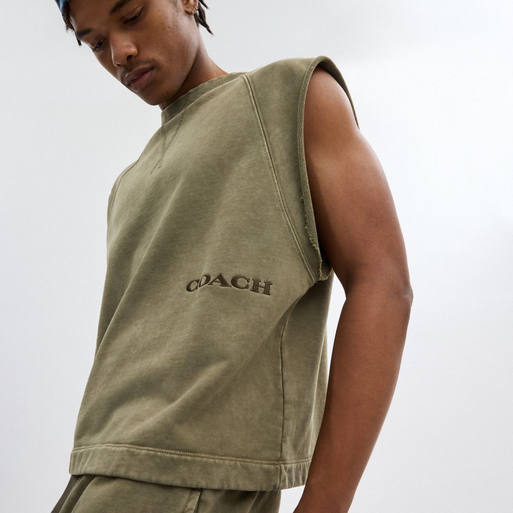 Olive Coach Sleeveless Garment Dye Crewneck | COH866885
