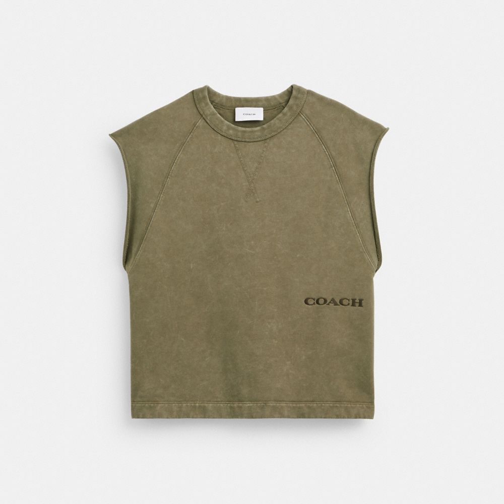 Olive Coach Sleeveless Garment Dye Crewneck | COH866885