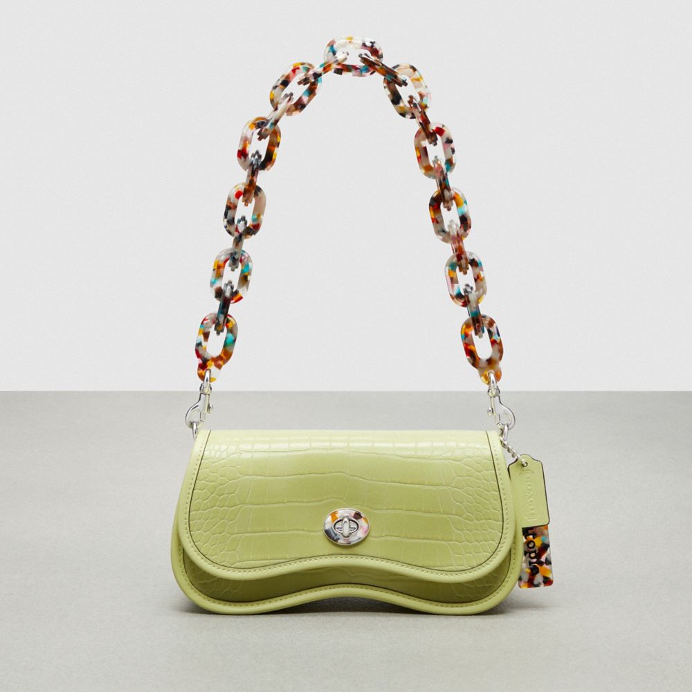 Pale Lime Coach Wavy Dinky Bag In Croc Embossed Coachtopia Leather | COH865249