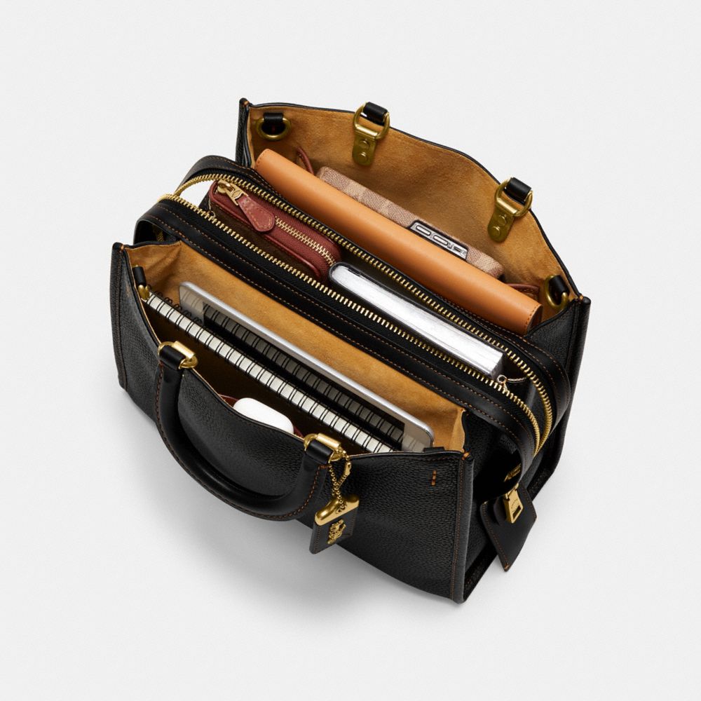 Pebble Leather/Brass/Black Coach Rogue Bag In Regenerative Leather | COH864932