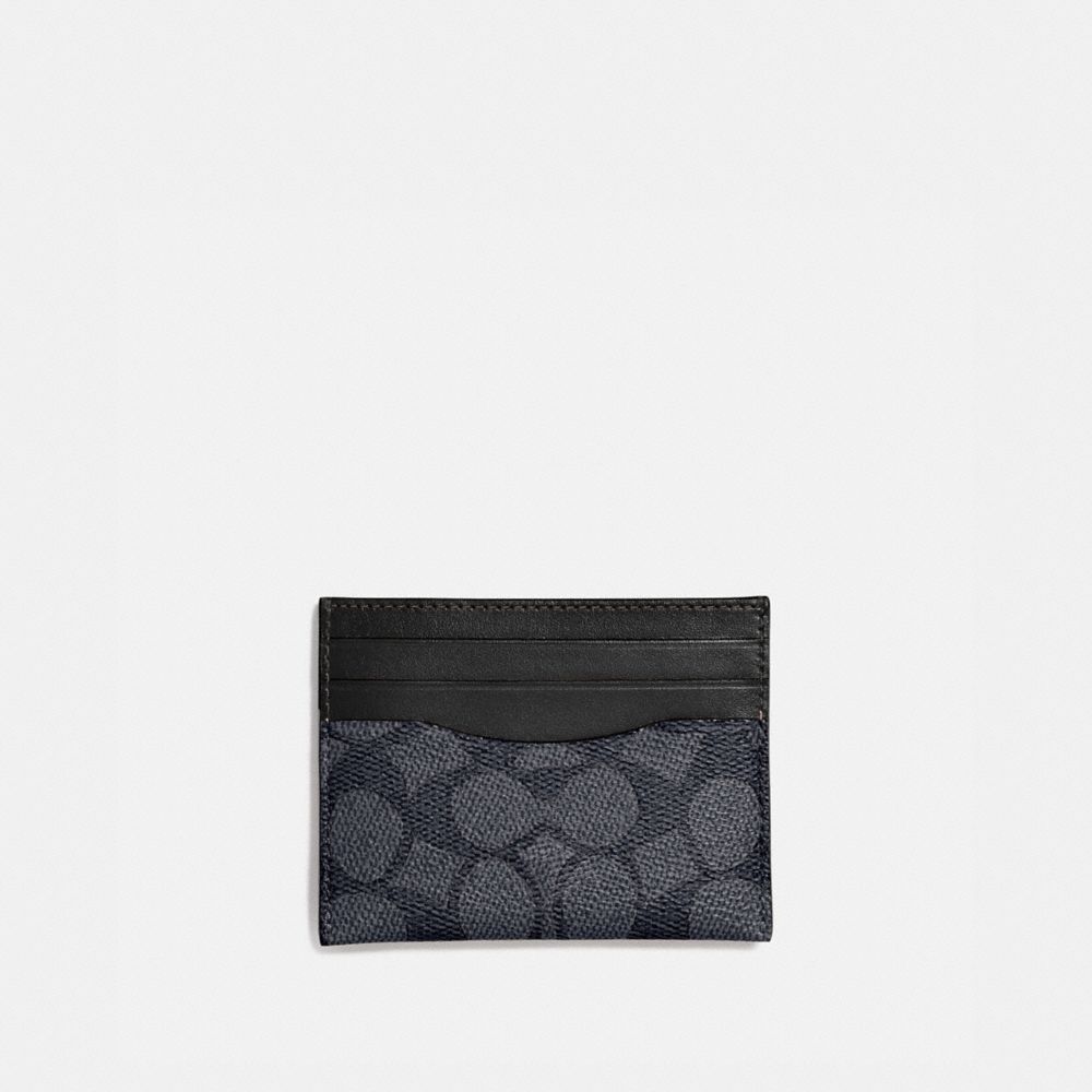 Pebble Leather/Charcoal/Black Coach Card Case In Signature Canvas | COH865666
