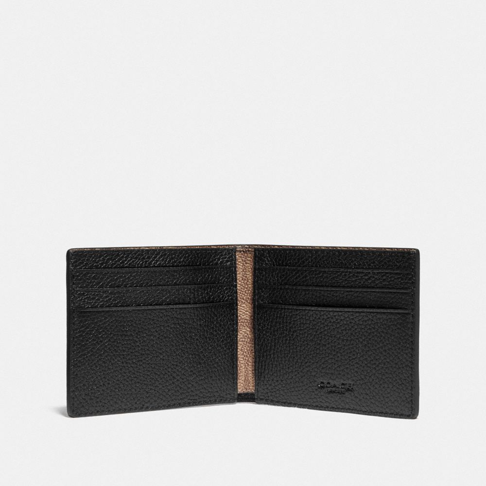 Pebble Leather/Signature Coated Canvas/Black/Khaki Coach Slim Billfold Wallet With Signature Canvas Detail | COH866711