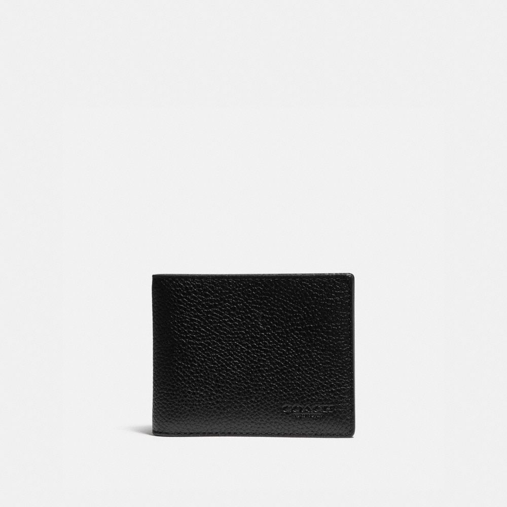 Pebble Leather/Signature Coated Canvas/Black/Khaki Coach Slim Billfold Wallet With Signature Canvas Detail | COH866711