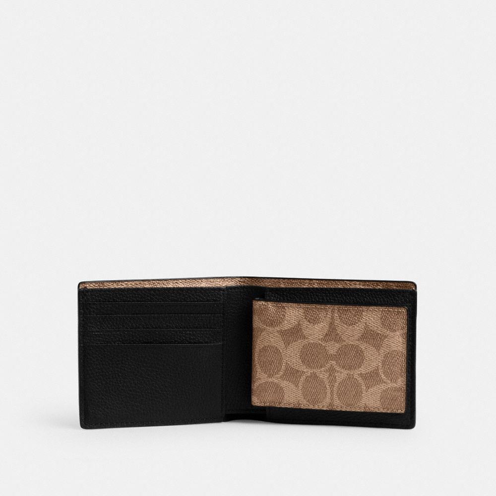 Pebble Leather/Signature Coated Canvas/Black/Khaki Coach 3 In 1 Wallet With Signature Canvas Detail | COH866720