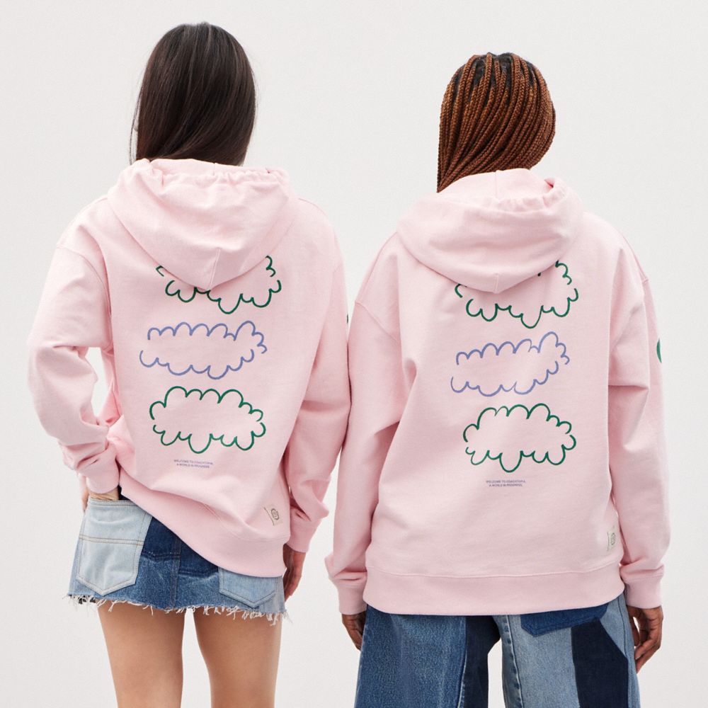 Pink/Multi Coach Hoodie In 100% Recycled Cotton: 3 Clouds | COH866898
