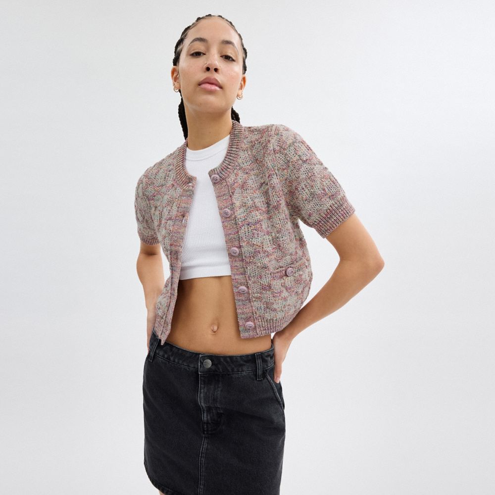 Pink/Multi Coach Short Sleeve Knit Top | COH866004