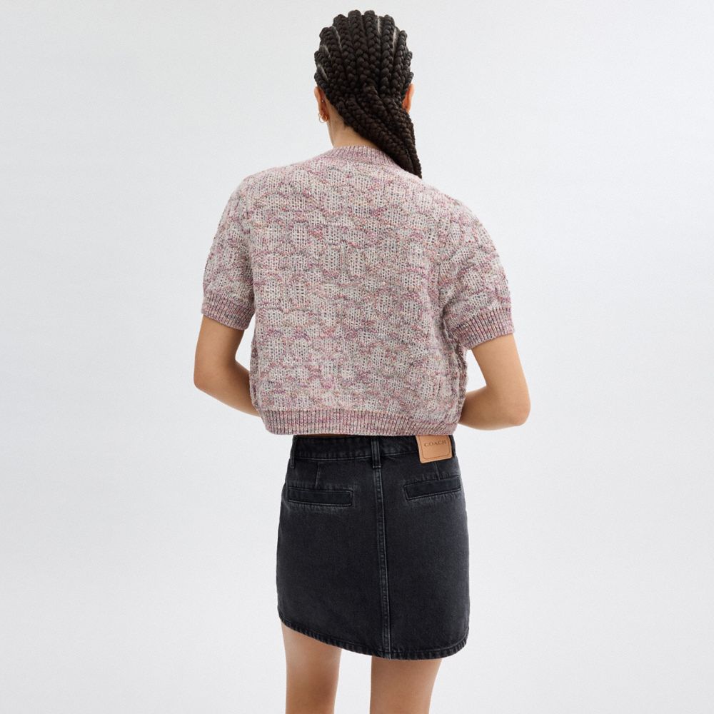Pink/Multi Coach Short Sleeve Knit Top | COH866004