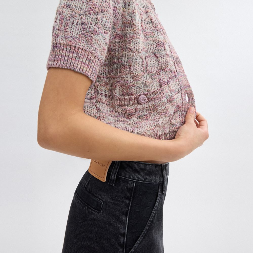Pink/Multi Coach Short Sleeve Knit Top | COH866004